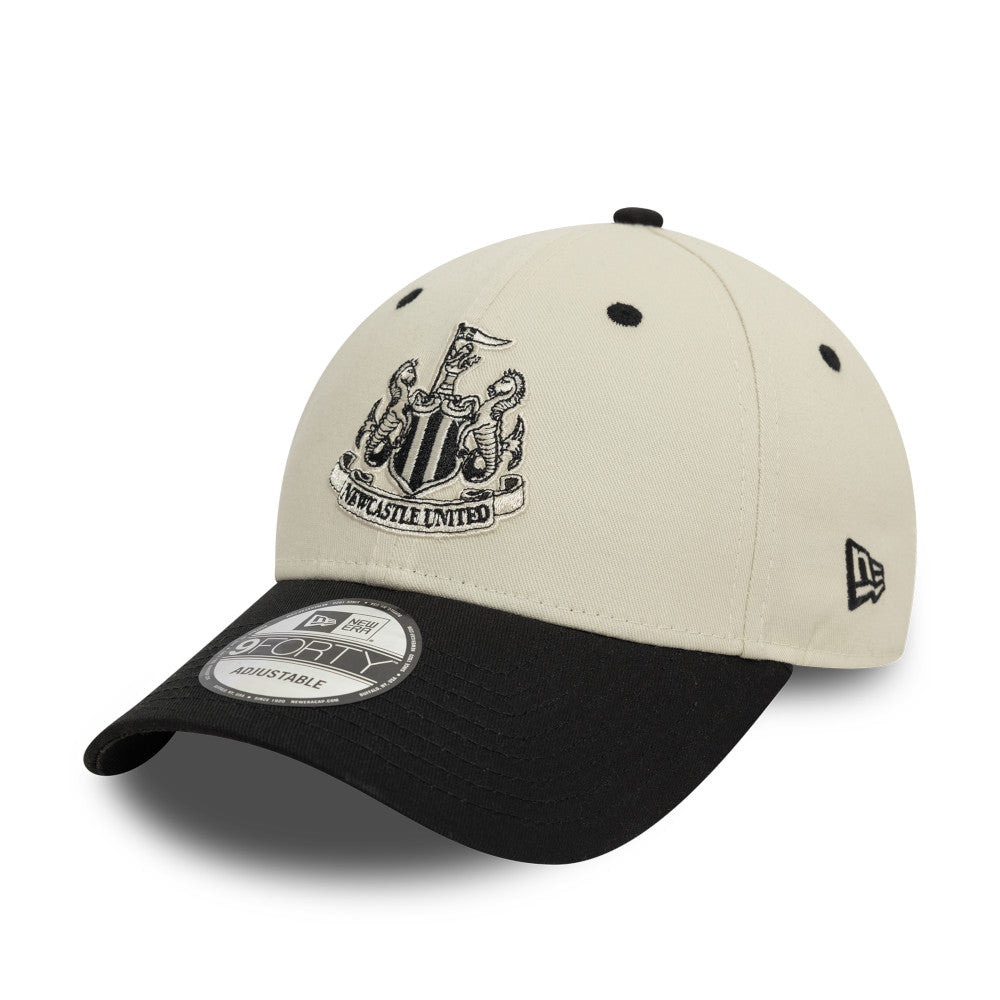 Newcastle United FC Hat - 2Tone Ivory Black Contrast Visor EPL 9Forty Strapback Cap - New Era